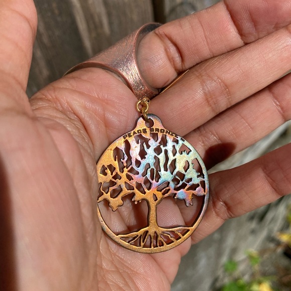 Tree of Life Iridescent Peace Bronze Earrings - Picture 4 of 9